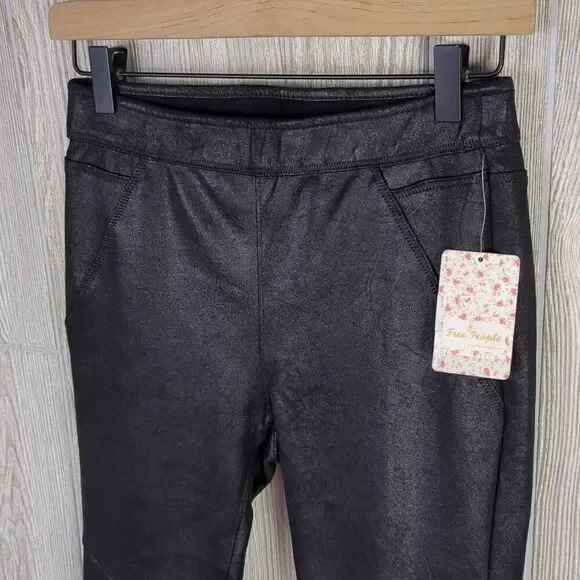 Free People Womens Size 2 Vegan Leather Leggings Black Stretch NWT - Picture 3 of 9